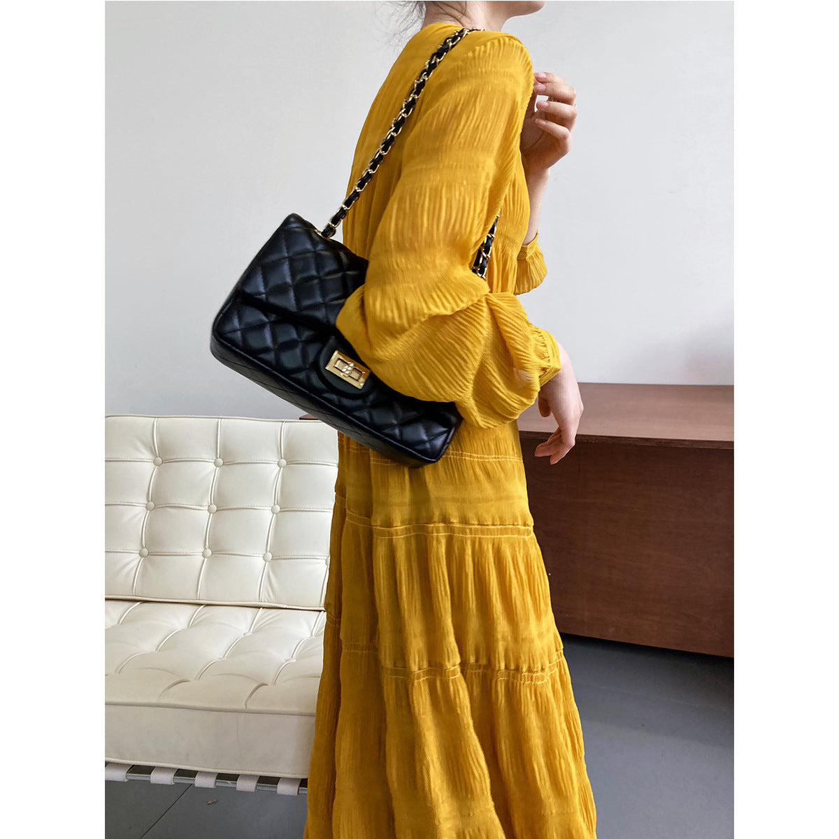 Luxi women's new pleated dress Korean waist chiffon long-sleeved fairy dress 3686
