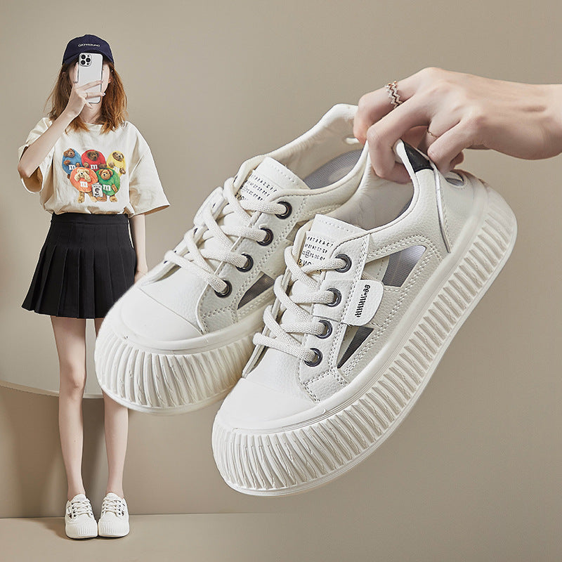 2025 summer new Korean version ins breathable little white shoes women's hollow casual board shoes thick-soled versatile muffin shoes M15