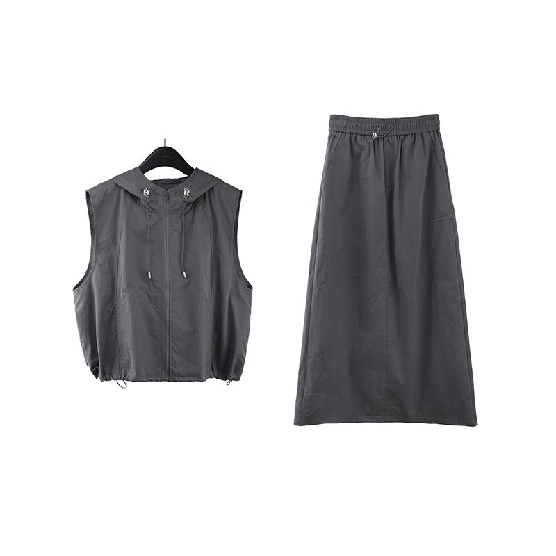 2025 THE MIND hooded casual vest + skirt set 2025 spring and summer Korean version sports two-piece set women T035