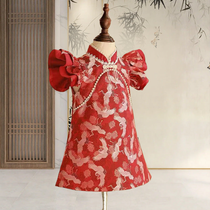 Xiangtuibao One Year Old Celebration Dress Chinese Style Girl's One-Year-Old Crown Dress Baby Girl's National Style Red Baby Zhuazhou Cheongsam High-End Dress