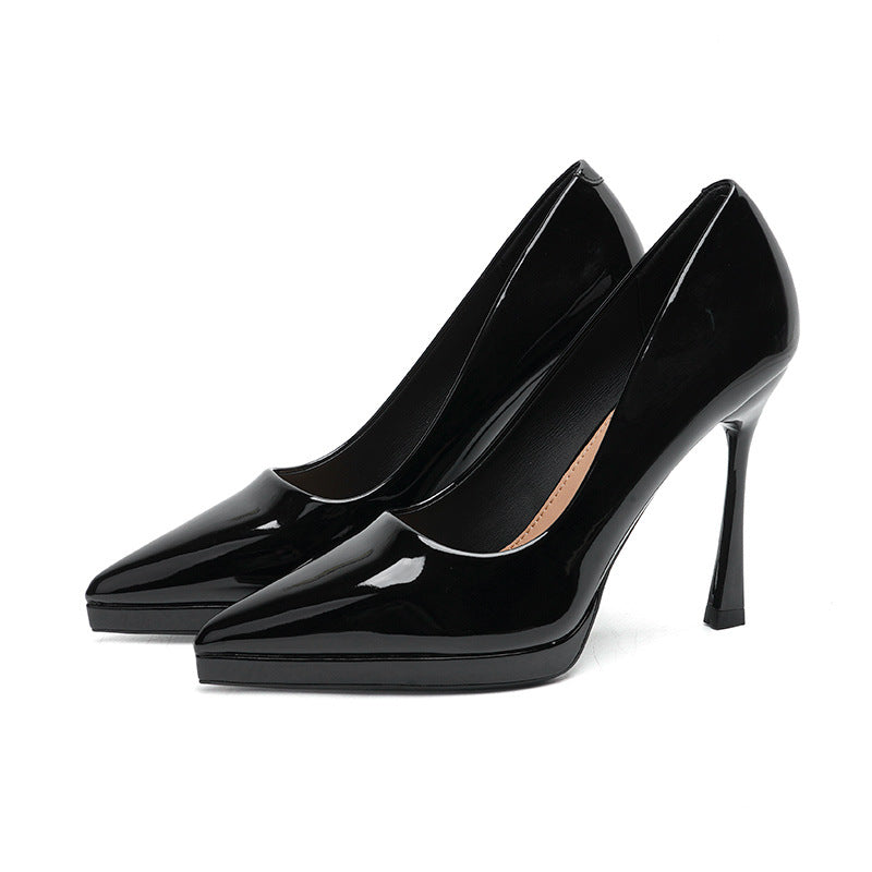 2025 1166-1 Solid color patent leather sexy super high heel waterproof table women's shoes 2025 new pointed stiletto high heels