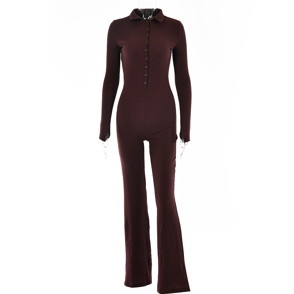 2025 sexy women's clothing autumn new jumpsuit fashion Internet celebrity Spice Girl long-sleeved finger design single-breasted integrated pants