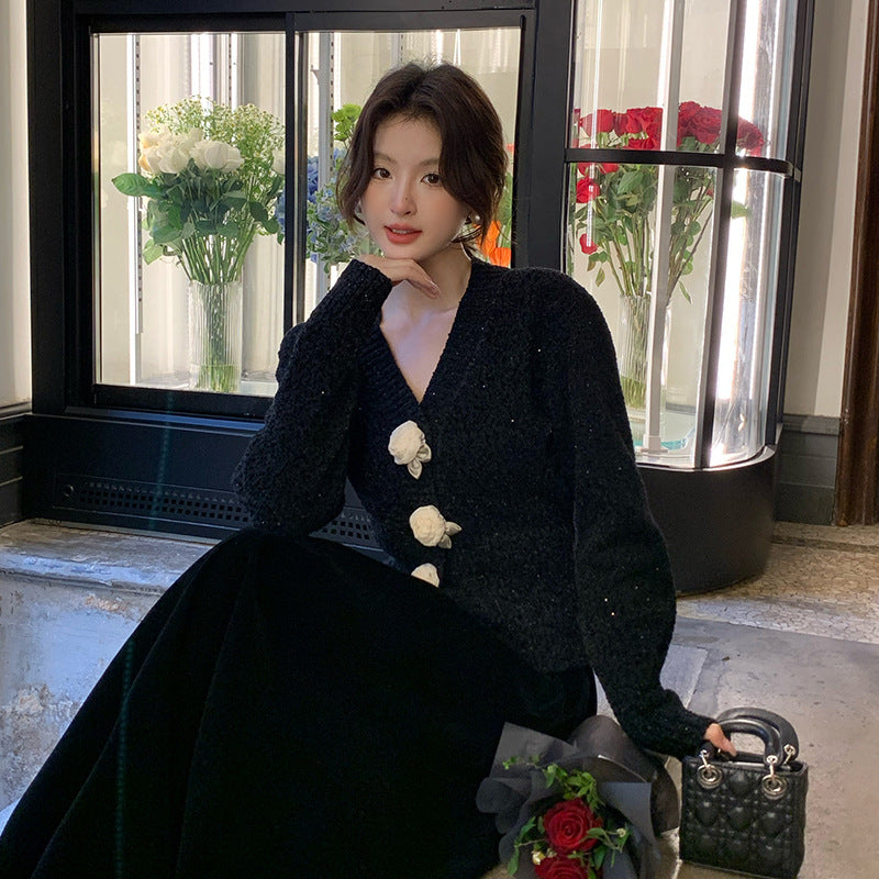2025 popular autumn and winter new temperament versatile rose bottoming shirt long-sleeved knitted sweater women's sweater women's 25167