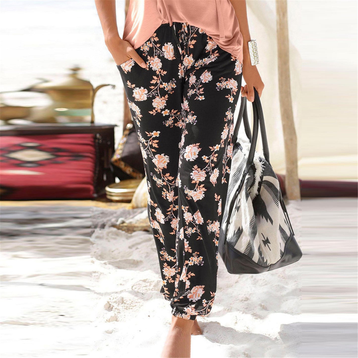 xiangtuibao Women's Casual Trousers Foreign Trade Popular Style Printed Trousers Street Fashion Straight Pants Casual Women Factory Direct Sales