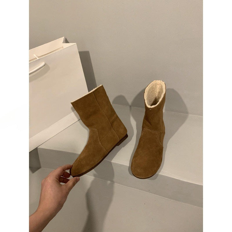 2025 Two-wear snow boots for women's winter popular new Mori retro fluffy short boots with velvet cotton shoes