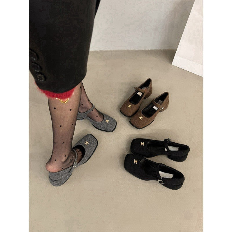 2025 High heels evening shoes children popular new popular wedding shoes high sense thick heel Internet celebrity Mary Jane shoes