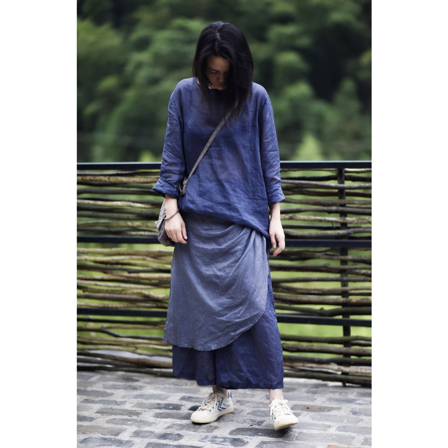 2025 21/8 Mori, Ramie, Early Autumn New Products Simple Literary Basic Crew Neck Pullover Bottom Shirt