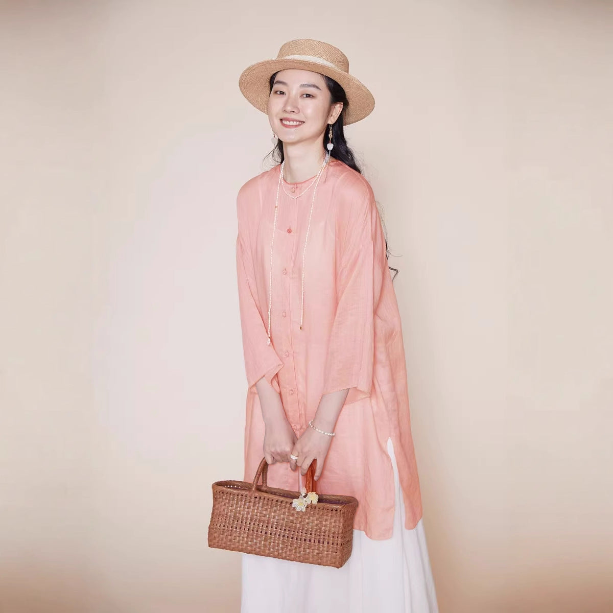 · Medium and long design sense niche loose temperament shirt Chinese top tea clothes A0330