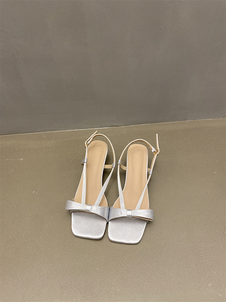 XIANGTUIBAO Spring and Autumn New Simple Strap Fashion Bowknot Lady Sandals Stiletto Heel Back Strap High Heels