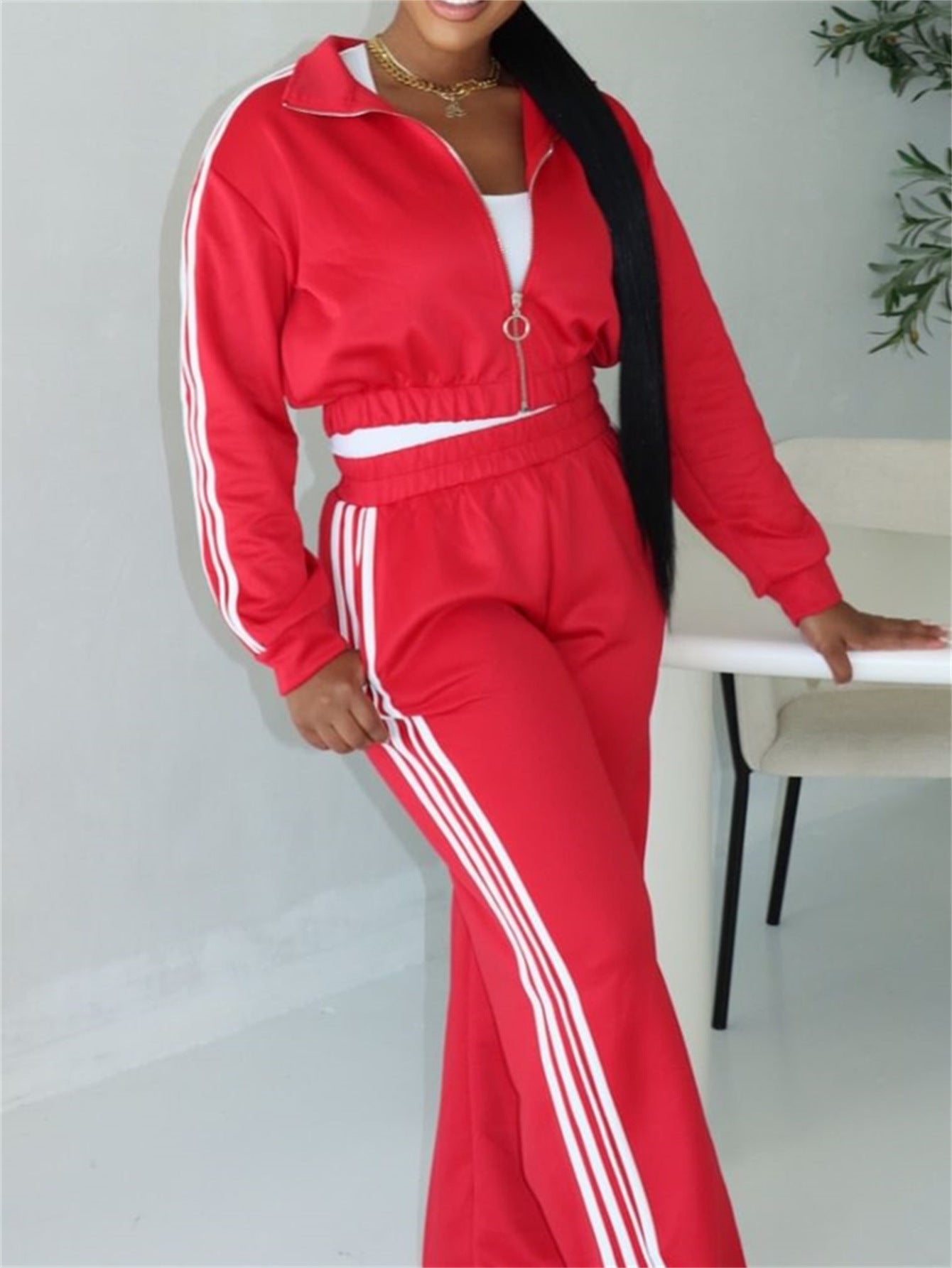 Autumn new New fashion loose leisure sports style solid color long-sleeved top jacket trousers suit women