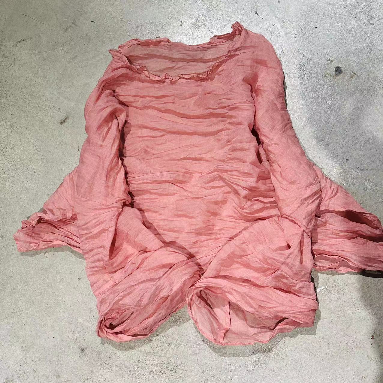 2025 24/3 SN36 literary and sweet two-color ramie long-sleeved lotus leaf neck pullover sunscreen shirt