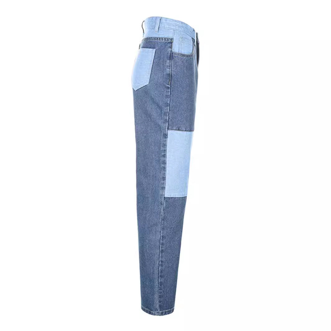 2025 2025 New Popular trade new new street hip-hop contrasting color splicing casual jeans