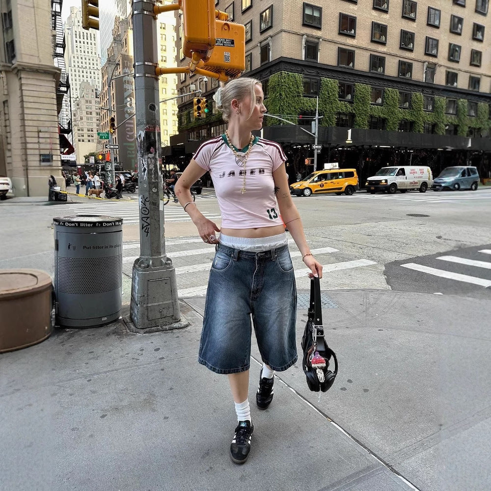 Spring new New n street numbers alphabet tight casual short-sleeved T-shirt top breathable