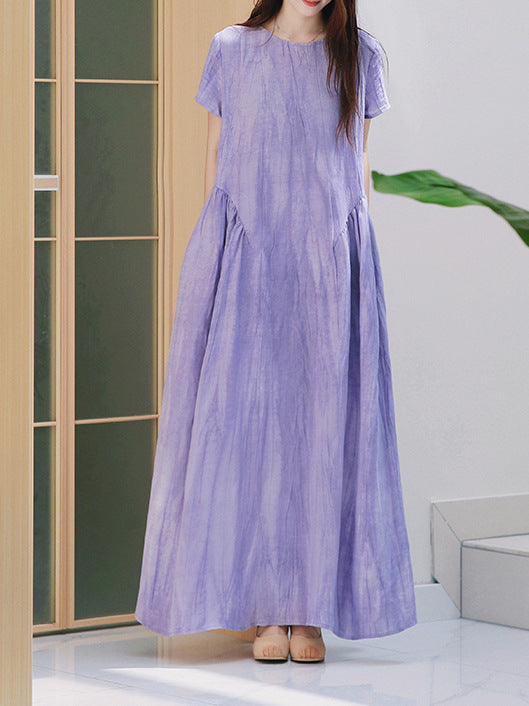 2025 summer new fried silk and hemp round neck sleeveless big pendulum long sleeveless dress vest skirt