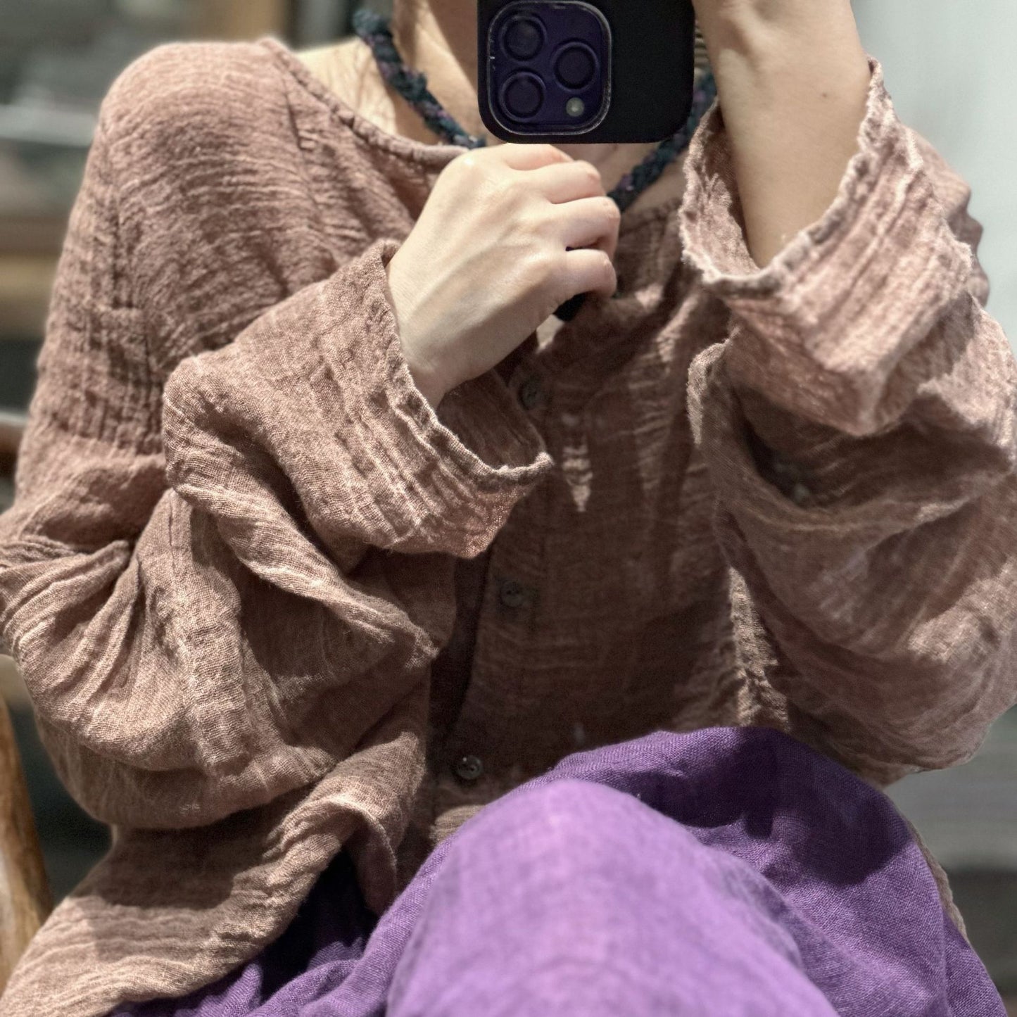 2025 24/5 SN59 Yaya, casual solid color long-sleeved sand-washed ramie cardigan