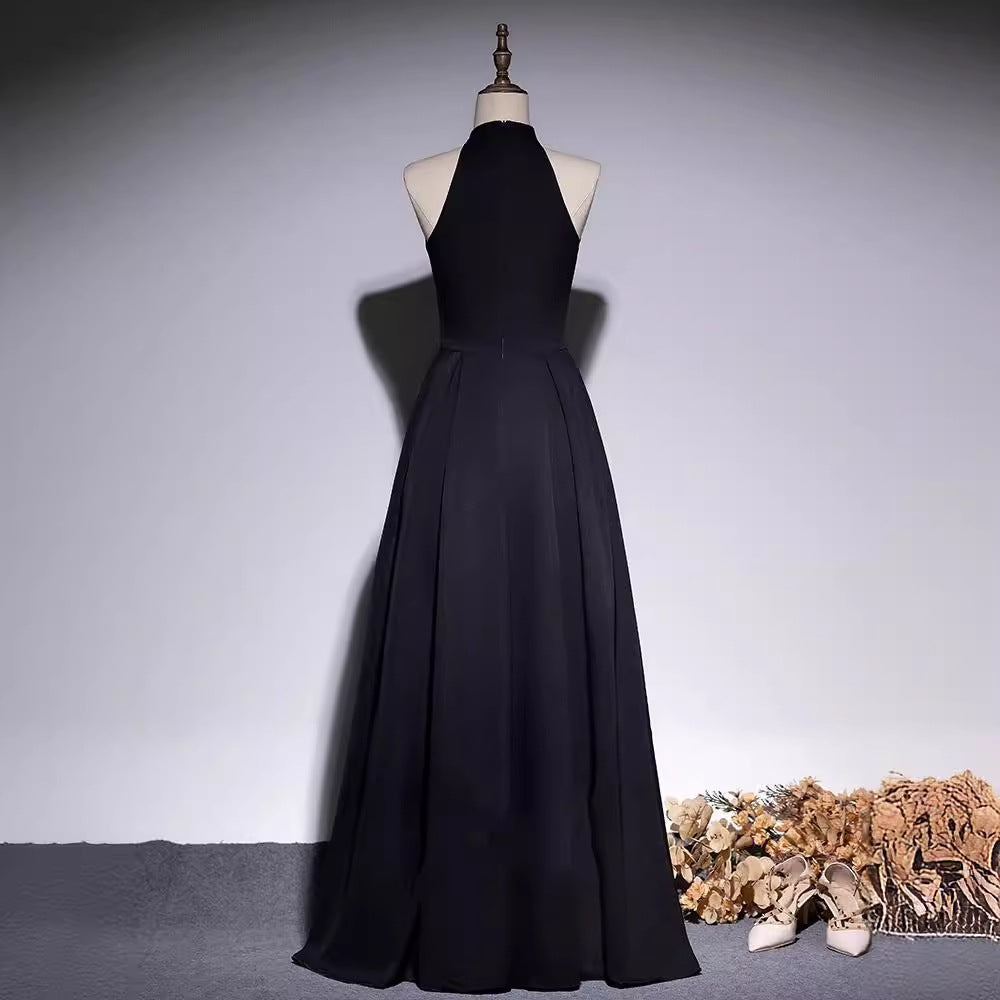 2025 Black evening dress female new high sense adult piano performance cello solo performance graduation