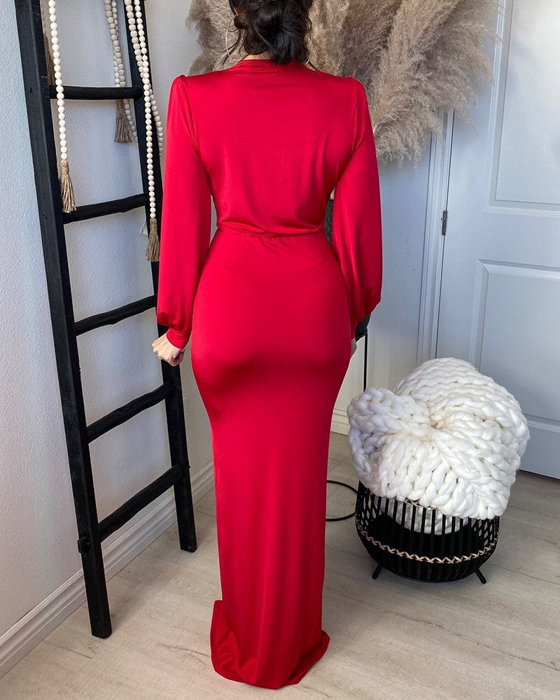 XIANGTUIBAO Spring and summer sequins slim-fit bubble medium and long one-word shoulder dress medium and long red gradual change bubble sleeve dress