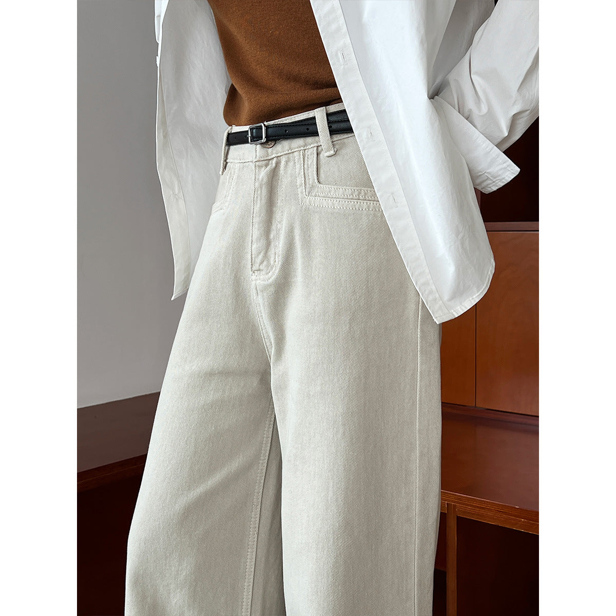 Luxi, splicing flanged fringed jeans women's popular new design sense small casual wide-leg pants 33030