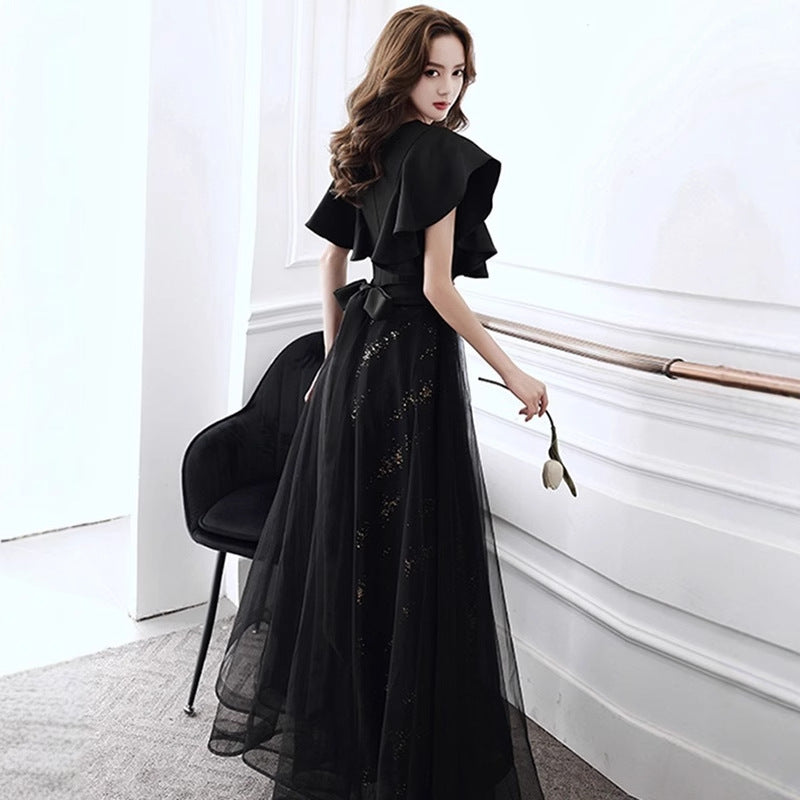 2025 Black evening dress female banquet temperament socialite middle school student art examination host high sense choir performance dress