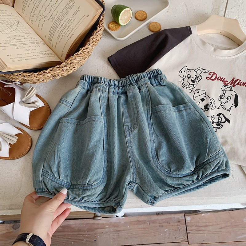 xiangtuibao Boys' Shorts Baby Pants New Children's Middle Pants Summer Loose Jeans Fashion Children's Cropped Pants