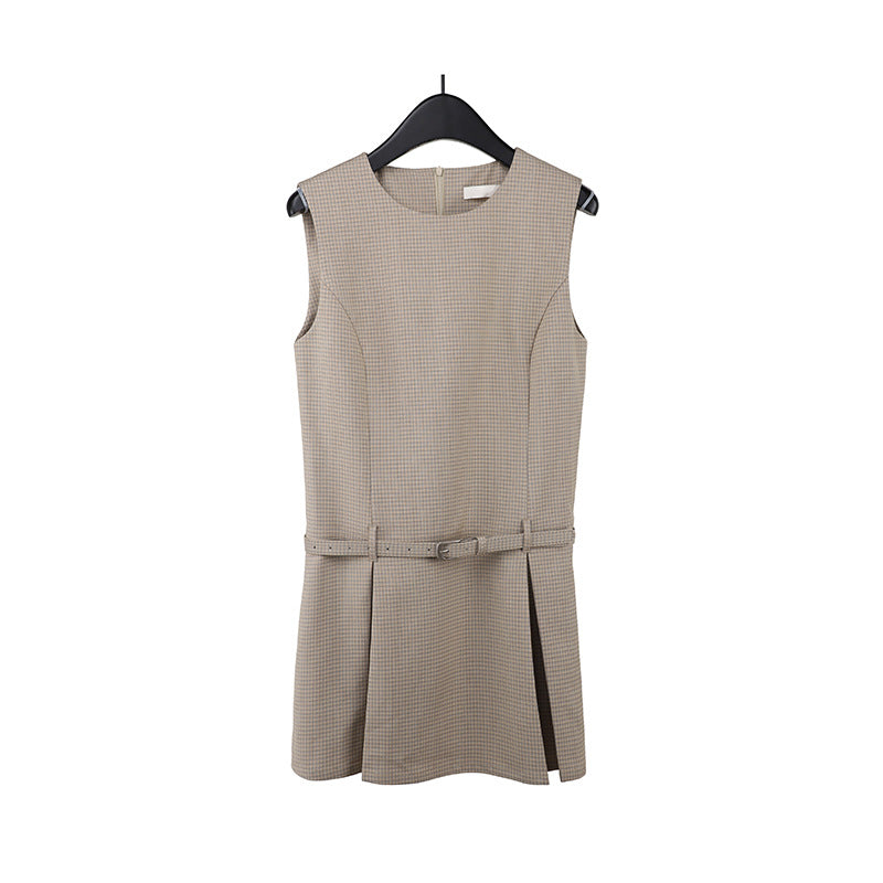 2025 THE MIND high-end simple dress 2025 summer new product with belt and thin sleeveless skirt T235