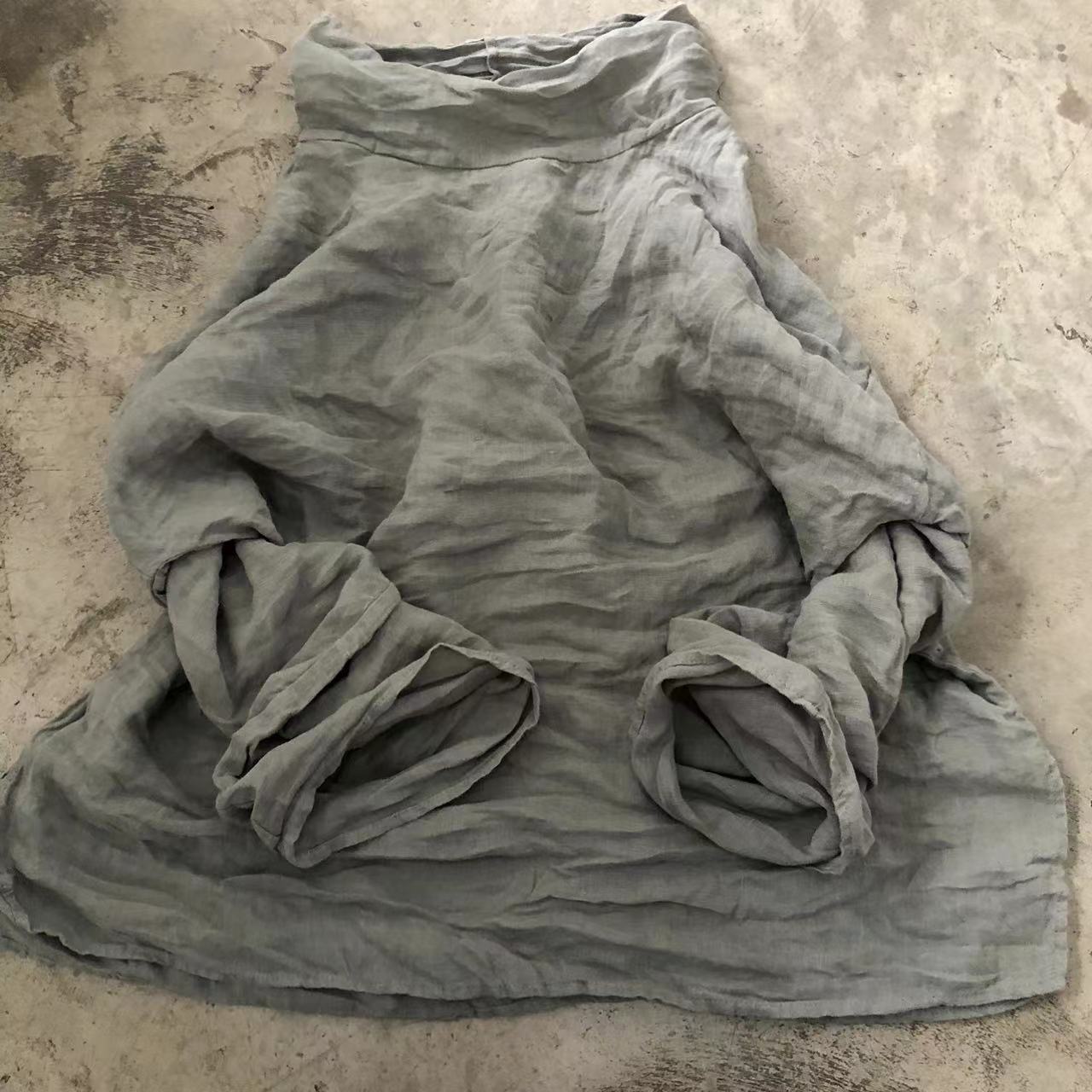 2025 23/9/Original/Literary retro turtleneck washed linen loose shoulder pullover