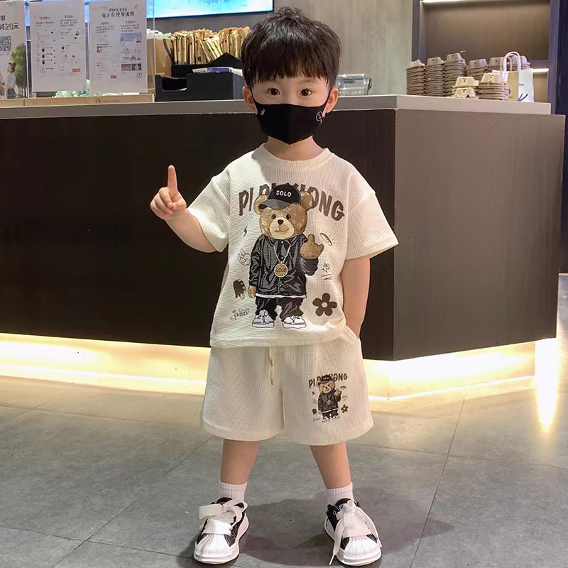xiangtuibao Boys' Summer Handsome Set Boys' Short-Sleeved Shorts Clothes New Children's Summer Clothing Boys' Summer Trend