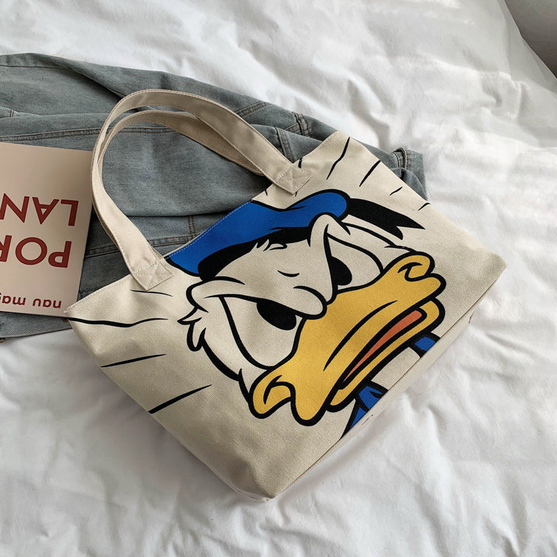 XIANGTUIBAO South Korea Dongdaemun Simple Canvas Bag Female Mickey Mouse Cloth Bag Ins Large Capacity Student Casual Shoulder Bag