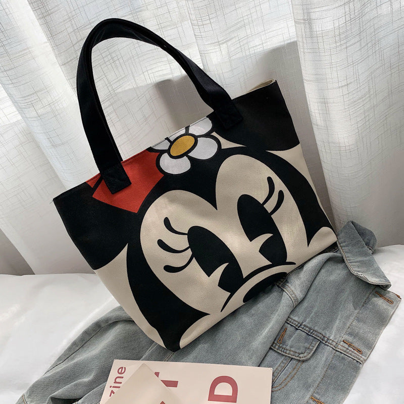 XIANGTUIBAO South Korea Dongdaemun Simple Canvas Bag Female Mickey Mouse Cloth Bag Ins Large Capacity Student Casual Shoulder Bag