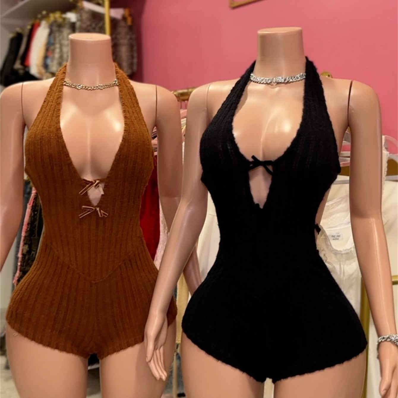 Autumn and winter new New Popular trade solid color neck halter slim sexy Spice Girls shorts jumpsuit jumpsuit