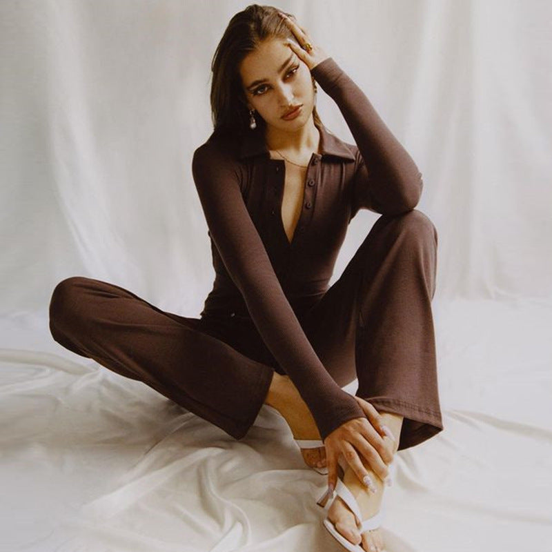2025 sexy women's clothing autumn new jumpsuit fashion Internet celebrity Spice Girl long-sleeved finger design single-breasted integrated pants