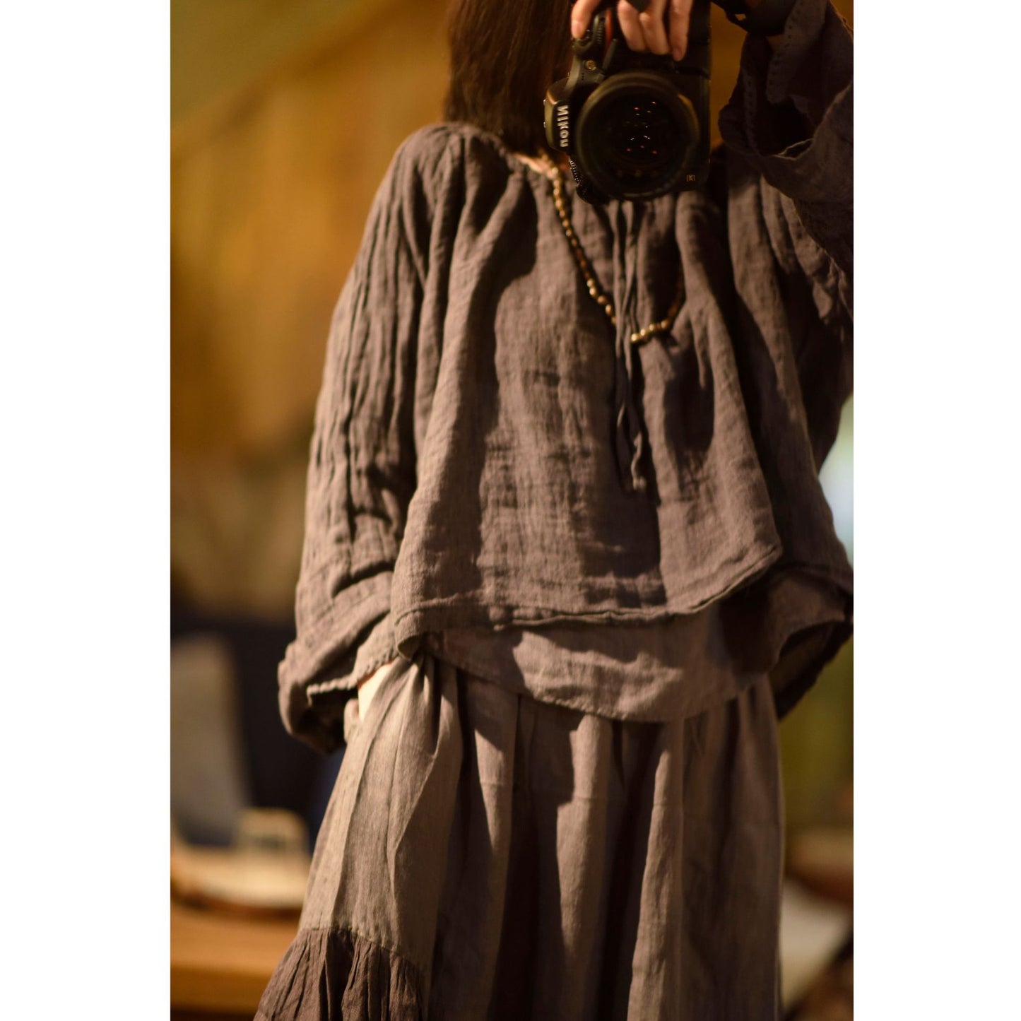 2025 22/8 Lin Shen, early autumn literary and retro texture linen crew neck drawstring loose pullover