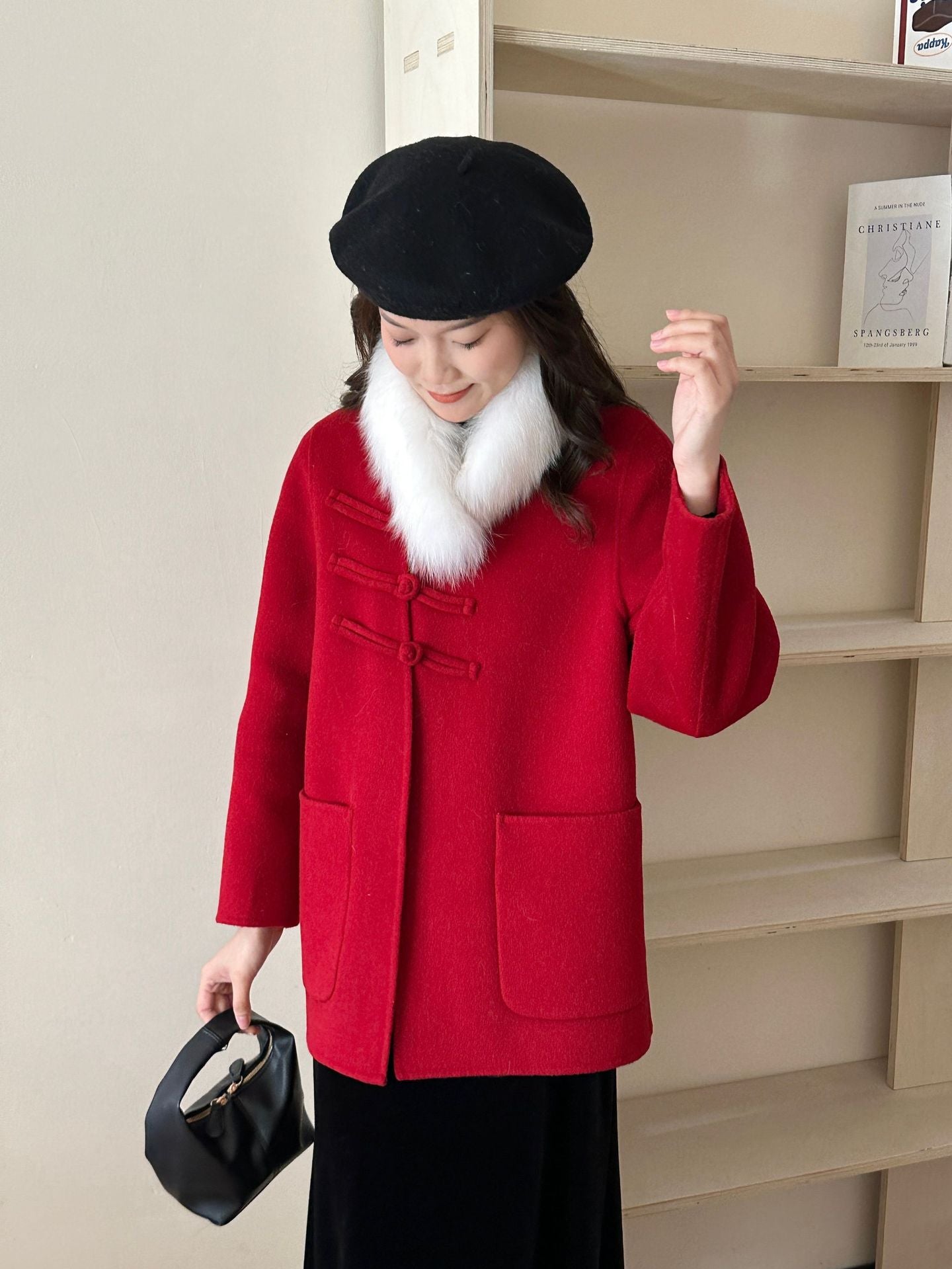2025 Fox hair can be removed from the new Chinese buckle diagonal buckle, double-sided wool jacket woolen coat women's new autumn and winter models