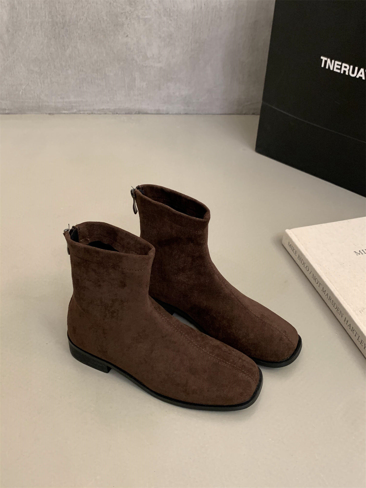 2025 thick heel suede square head thin boots women's boots popular new short boots spring and autumn single boots thin and ankle boots