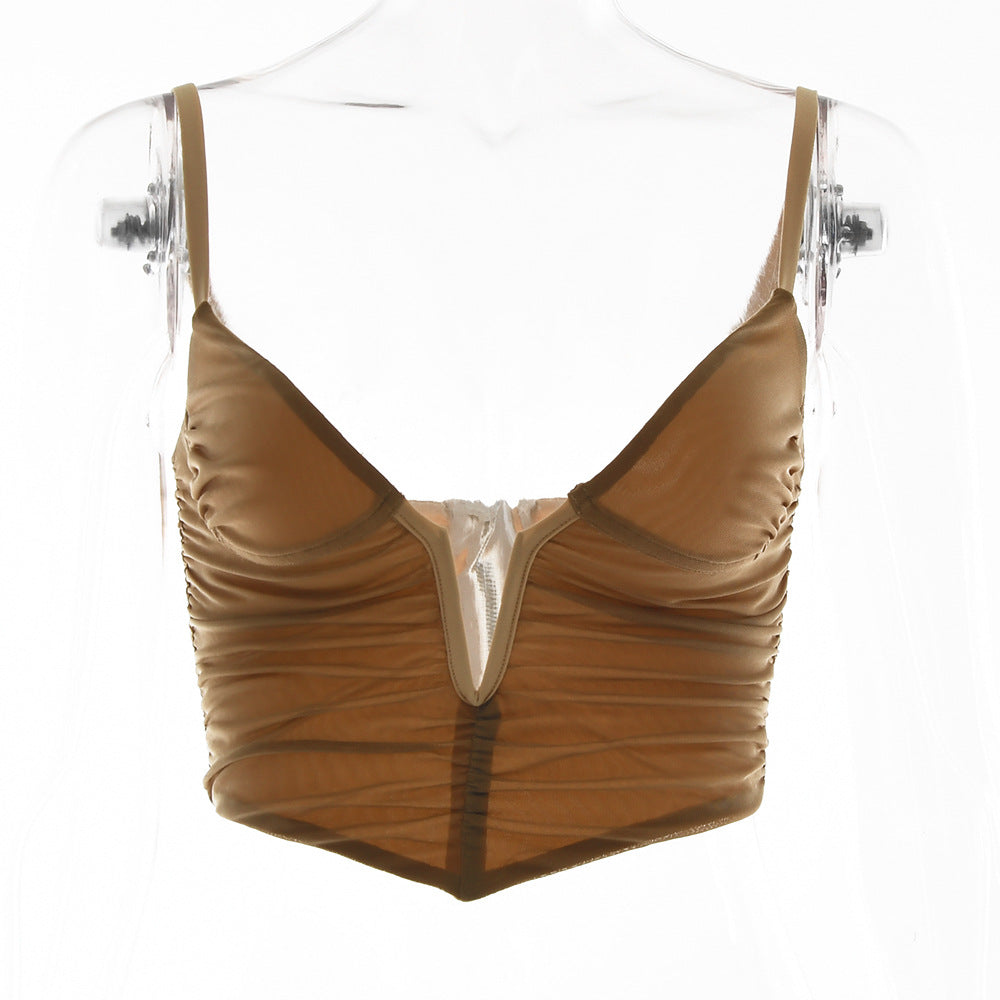 2025 Cross-border new beauty back small suspender vest women's summer women's clothing sexy V-neck low-cut waist T-shirt outer wear