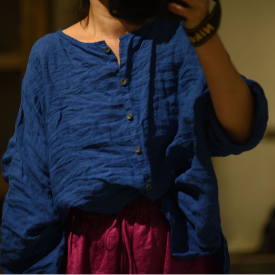 2025 23/7/Linen slave/Early autumn literary and retro soft waxy washed linen cardigan shoulder loose shirt