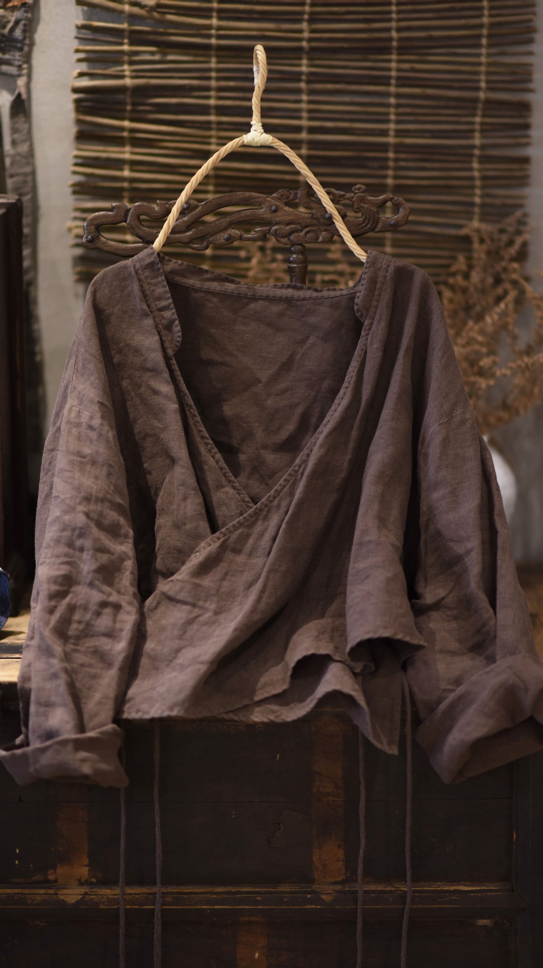 2025 22/7 Mulberry, early autumn literary and retro linen stand-up collar diagonal placket with shoulder-length short small cardigan