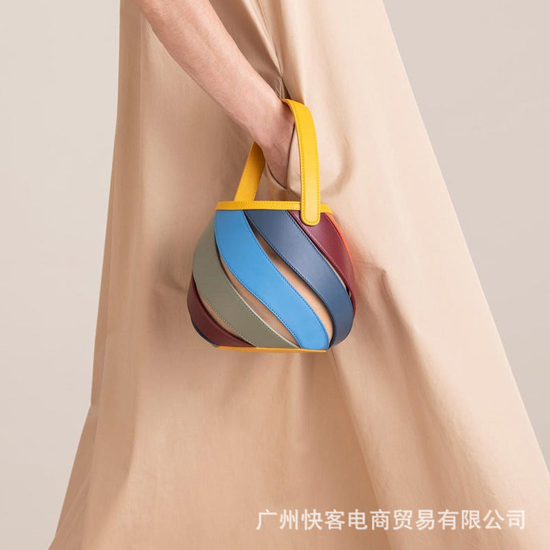 XIANGTUIBAO Round Contrast Color Portable Messenger Bag Hand Bags Cross-Border Niche Shoulder Bag Diamond Quilted Stitching Bucket Bag
