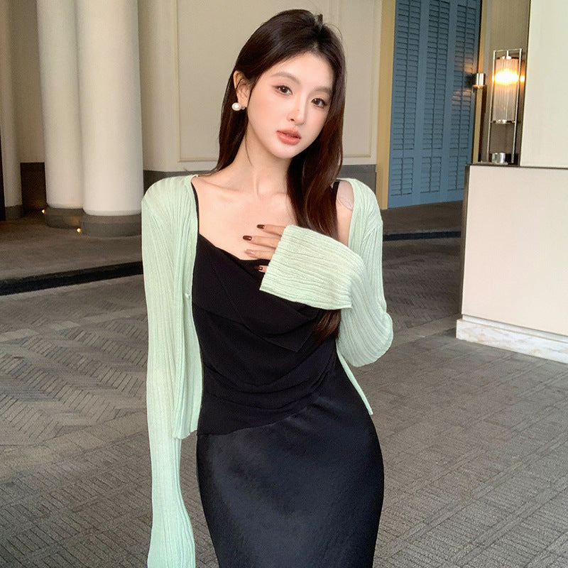 2025 spring and summer new Korean version temperament versatile long-sleeved knitted cardigan top sunscreen blouse 25230