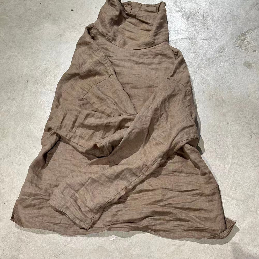 2025 23/8/Fleeting years/Early autumn literary and retro linen bag buckle high neck shoulder cover cover base outer wear