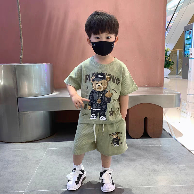 xiangtuibao Boys' Summer Handsome Set Boys' Short-Sleeved Shorts Clothes New Children's Summer Clothing Boys' Summer Trend