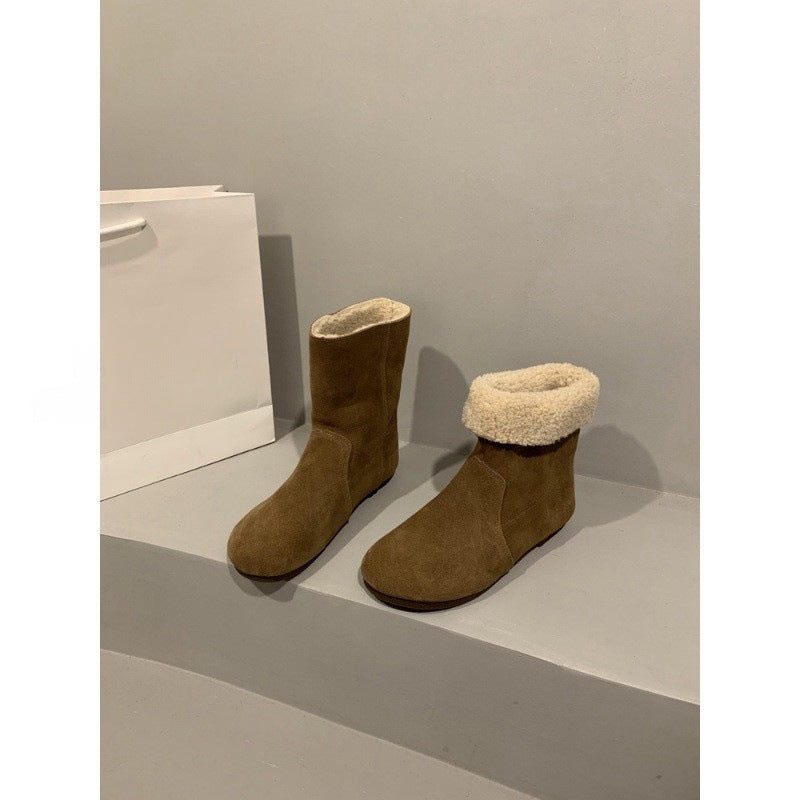 2025 Two-wear snow boots for women's winter popular new Mori retro fluffy short boots with velvet cotton shoes