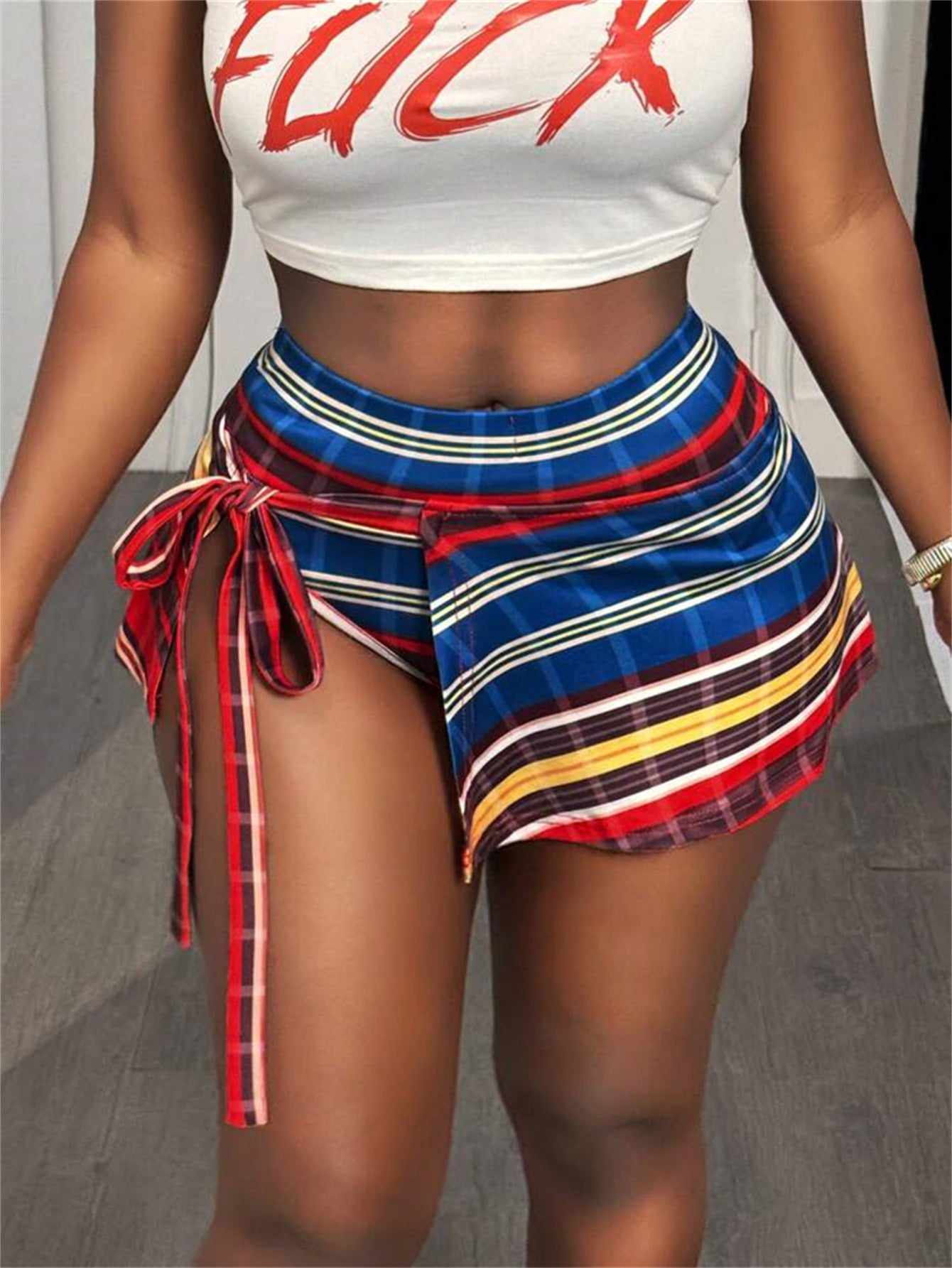 summer new women's clothing New Popular trade personalized trend splicing printing tether waist skirt