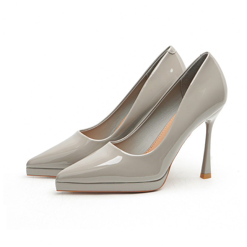 2025 1166-1 Solid color patent leather sexy super high heel waterproof table women's shoes 2025 new pointed stiletto high heels