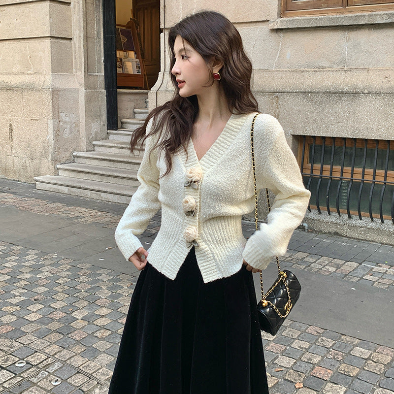 2025 popular autumn and winter new temperament versatile rose bottoming shirt long-sleeved knitted sweater women's sweater women's 25167