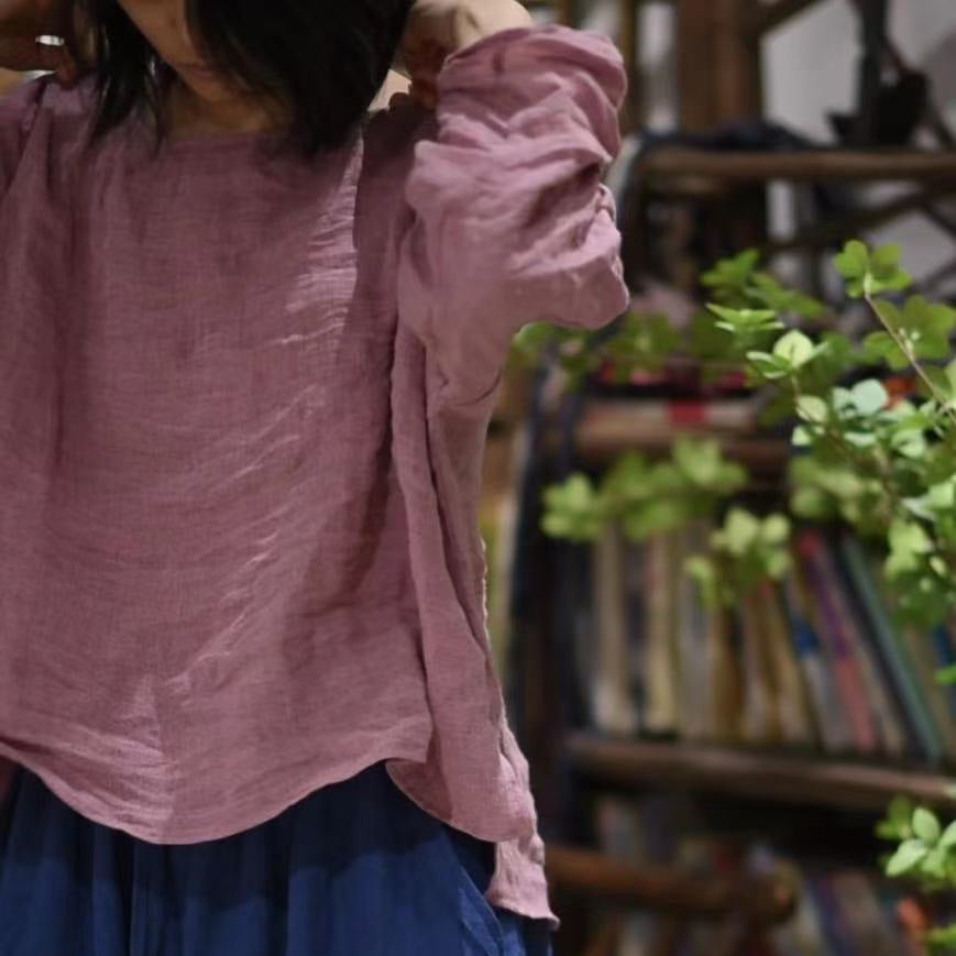 2025 24/1/SN05 Literary and casual yarn-dyed craft linen crew neck pullover
