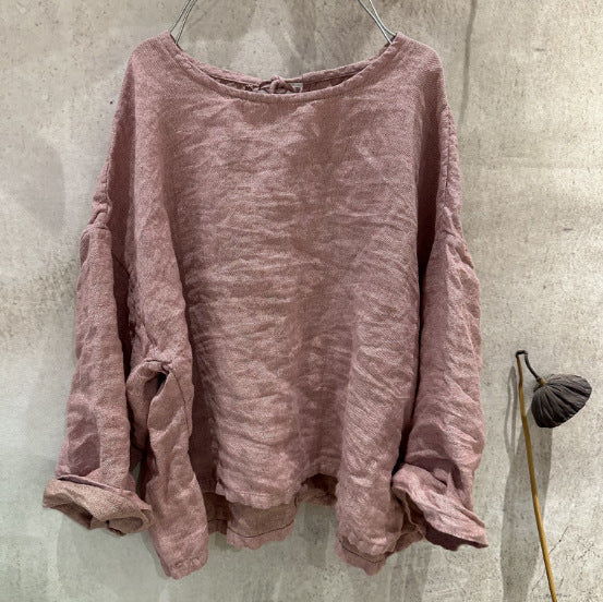 2025 25/04 Xiao Luo, yarn-dyed linen literary and retro lace-up jumper
