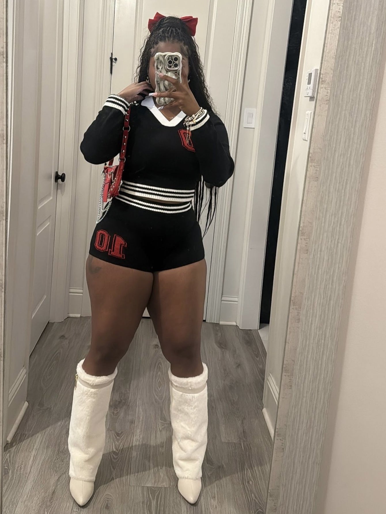 popular New new autumn college style lapel girl contrasting color elastic long-sleeved top shorts suit women