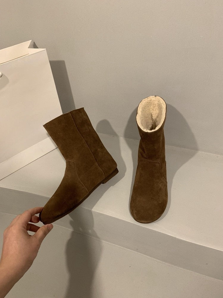 2025 Two-wear snow boots for women's winter popular new Mori retro fluffy short boots with velvet cotton shoes