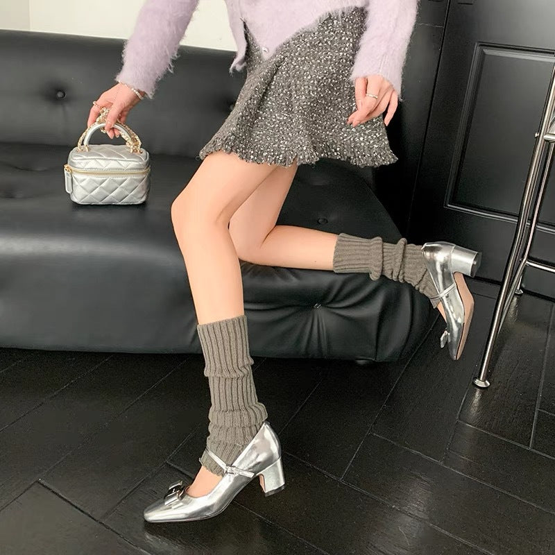 XIANGTUIBAO Silver Mary Jane Shoes Women's Low-Cut Chunky Heel High Heels Fairy Style Spring Bow Fashionable All-Matching Shoes